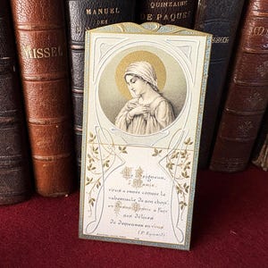 Image pieuse Marie ancien français communion, carte religieuse catholique vintage 1918, carte missel collection, cadeau dévotion Marie
