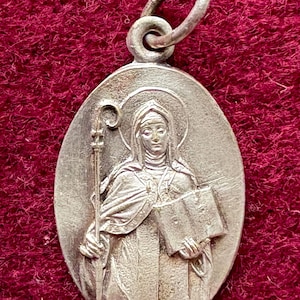 Vintage French Saint Odile religious medal, antique catholic pendant Odile, Patron Saint of blind people, religious gift collection