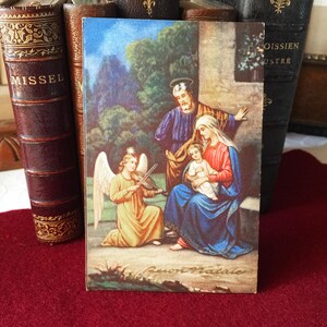 Image pieuse Sainte Famille vintage catholique, carte religieuse Nativité format carte postale, collection, faite en Italie