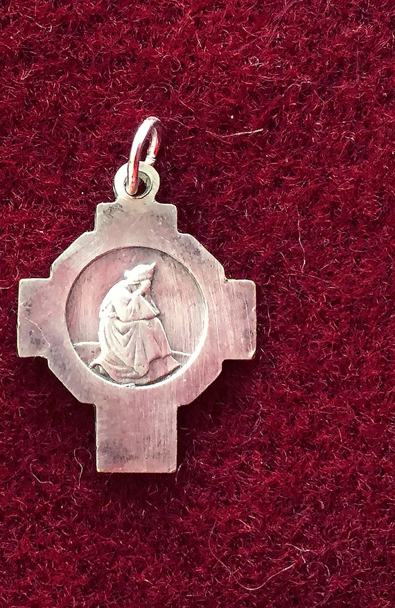 Antique french Virgin Mary religious medal cross … - image 3