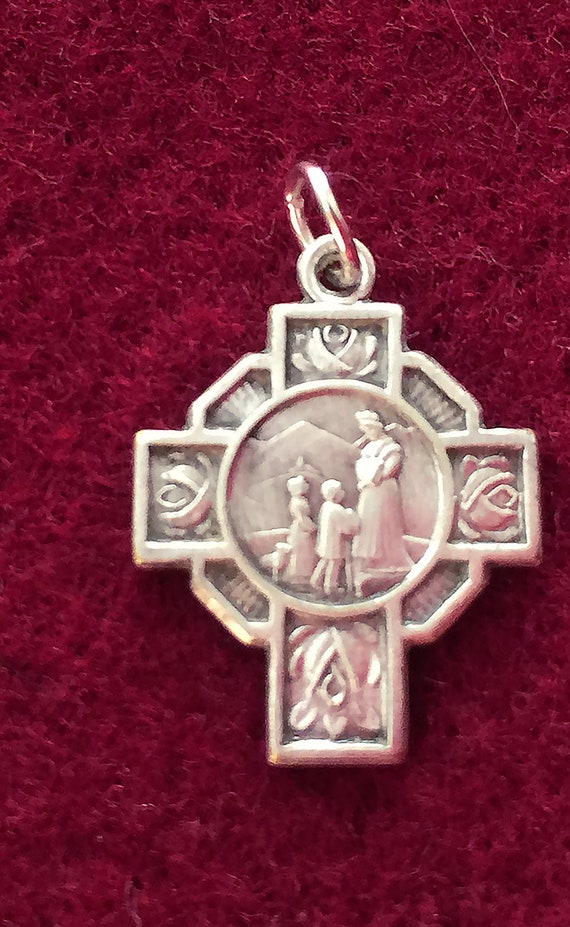 Antique french Virgin Mary religious medal cross … - image 7