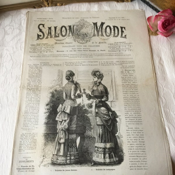 1881 journal mode femme "le salon de la mode" ancien français", magazine Paris mode Victorienne Edwardienne, histoire costume, collection