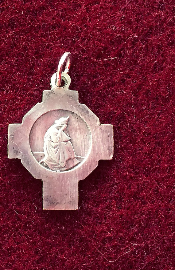 Antique french Virgin Mary religious medal cross … - image 9