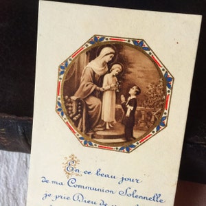 Image pieuse catholique Vierge Marie Jésus communion vintage française, carte religieuse souvenir communion, carte missel collection cadeau