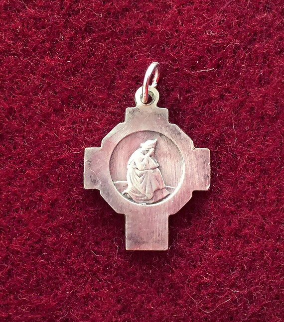 Antique french Virgin Mary religious medal cross … - image 5