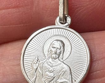 Pendentif Médaille Cœur De Jésus En Argent 925 – 22 Mm – Bénédiction & Protection – Pour Homme/femme – Chaîne Incluse