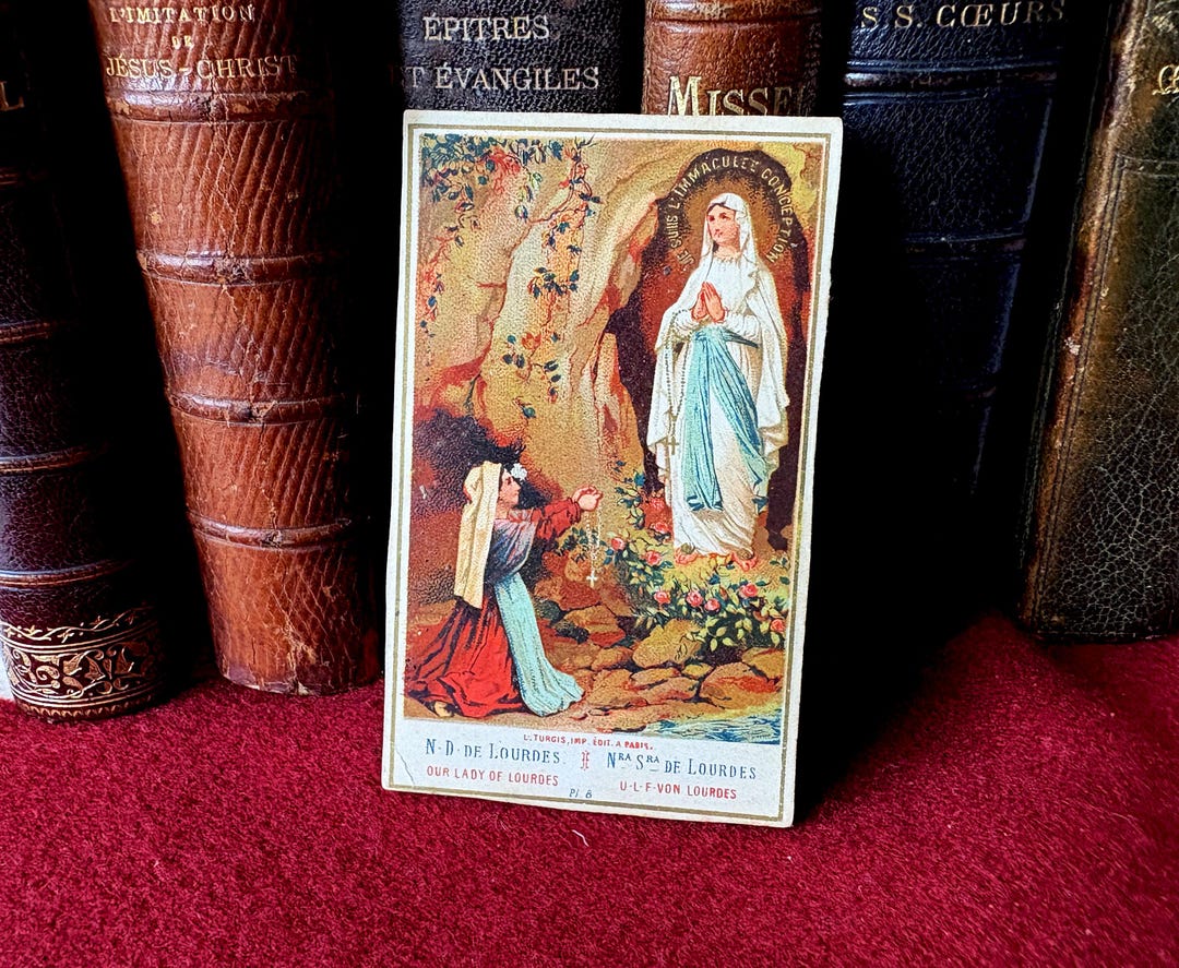 Antique French Virgin Mary Religious Card, Lourdes Holy Catholic Image ...