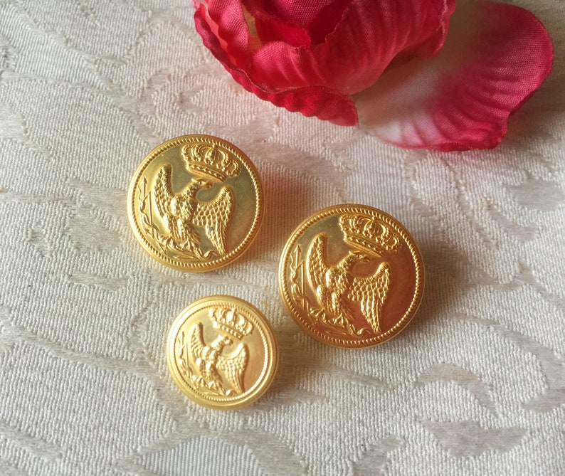 officer buttons Militaria collection gold metal blazer button uniform button 3 vintage french imperial guard buttons costume button