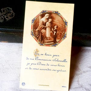 Image pieuse Vierge Marie ancien français communion, carte religieuse catholique vintage 1910s, carte missel collection cadeau