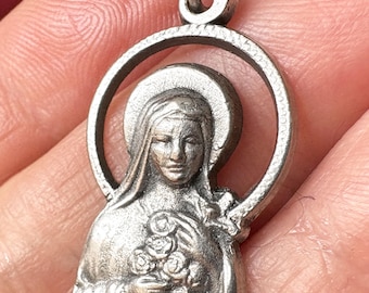 スターリングシルバー製リジューの聖テレーズのメダリオン、ポール