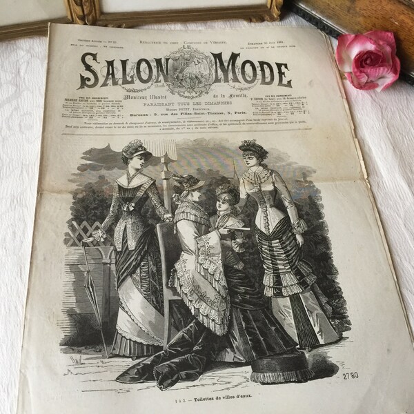 1881 journal mode femme ancien français "le salon de la mode", magazine mode Victorienne Paris 1800s, histoire costume, collection