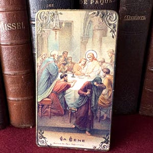 Image pieuse Jésus ancien français catholique "la Cène", carte religieuse vintage Jésus et les Apôtres, carte missel collection cadeau