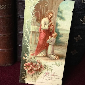 Image pieuse Jésus communion vintage français, carte de prière catholique 1923, carte religieuse communion, carte missel collection cadeau