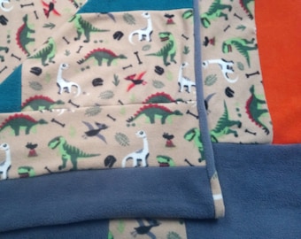 Blanket Dinosaur Orange Teal Patchwork Fleece