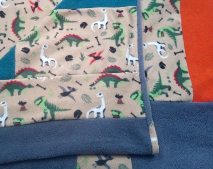 Blanket Dinosaur Orange Teal Patchwork Fleece