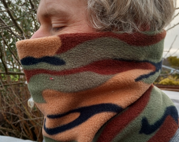 Camo Polar Fleece Neck Warmer Snood: Kids, Teens, Adults