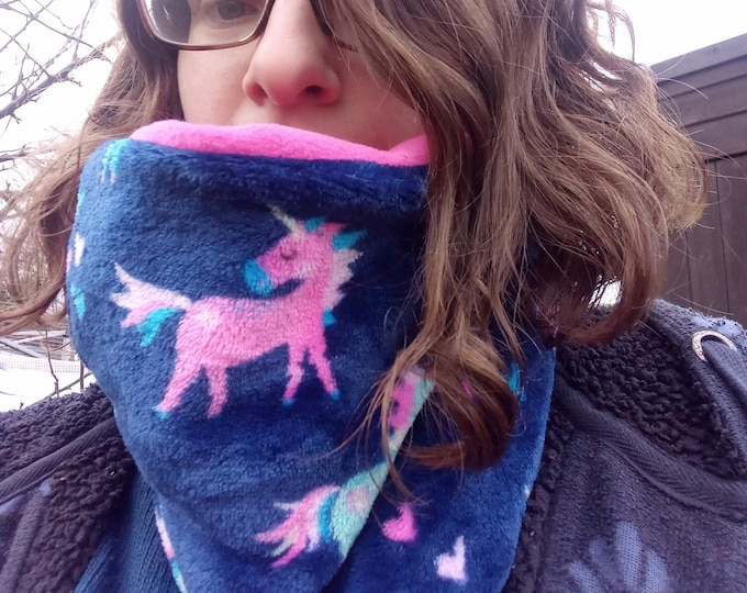 Unicorn Neck Warmer Blue Supersoft Cuddle Fleece Gaiter/Snood