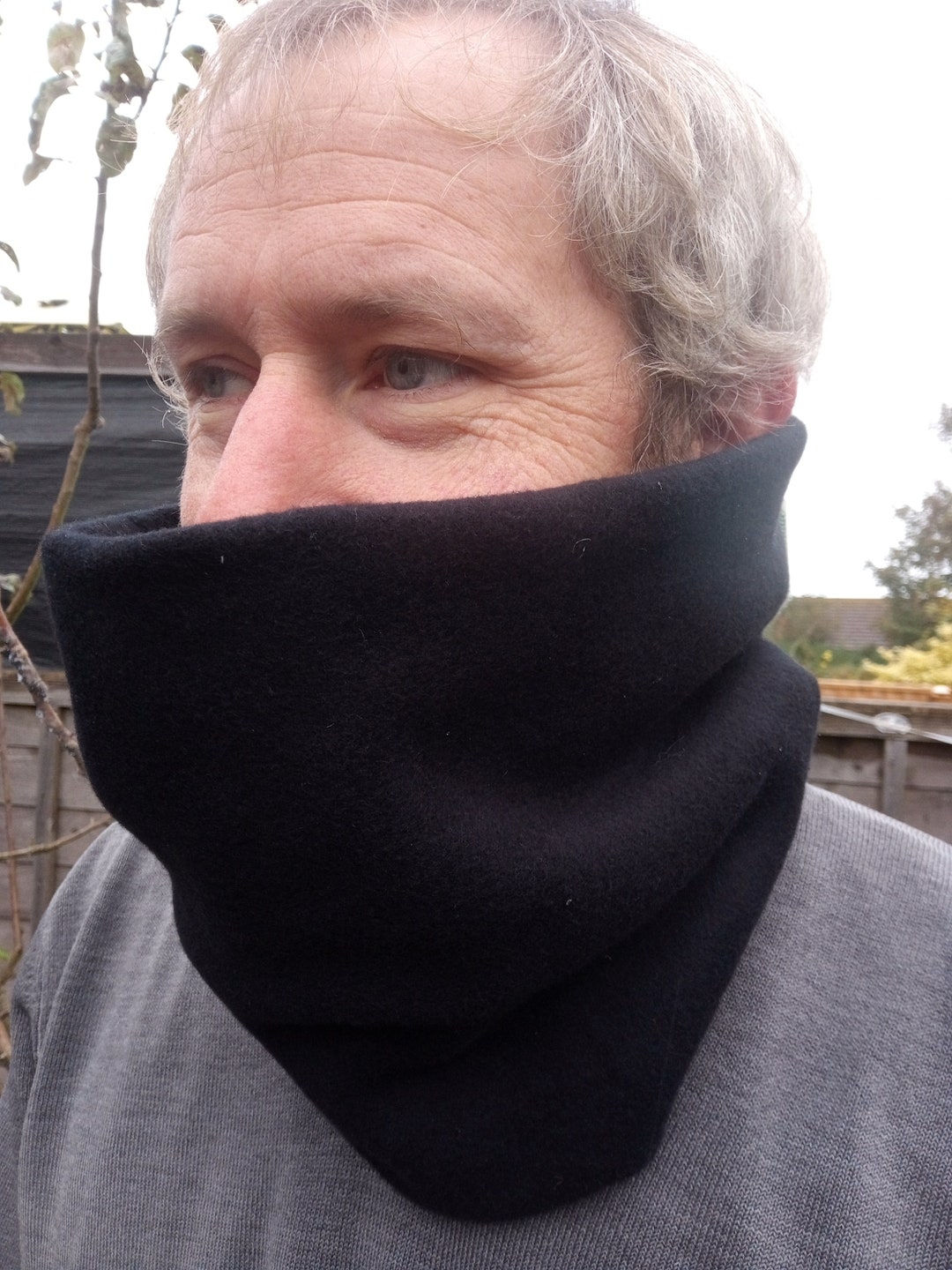 Neck Warmer Organic Cotton Fleece Black Gaiter / Cowl / Snood pour