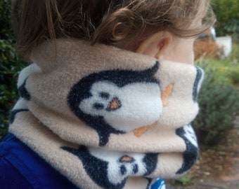 Neck Warmer Beige, Pink or Blue Penguin Fleece Gaiter/Cowl/Snood for Toddler, Child, Adult