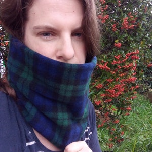 Neck Warmer Tartan Green Black Polar Fleece Gaiter/Cowl/Snood for Toddler/Child/Teenager/Adult/Man/Woman
