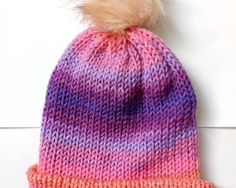 Sunset Child Beanie Hat Optional Bobble