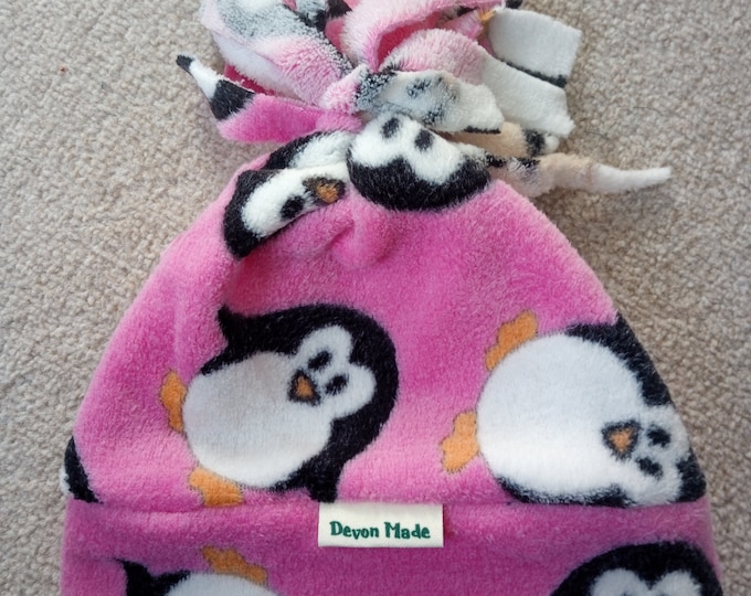 Pink Penguin Tassel Hat Cuddle Fleece Baby, Child, Adult