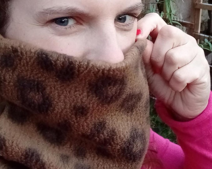 Neck Warmer Sherpa Leopard Print Supersoft  Fleece Gaiter/Snood/Cowl for Toddler, Child, Adult