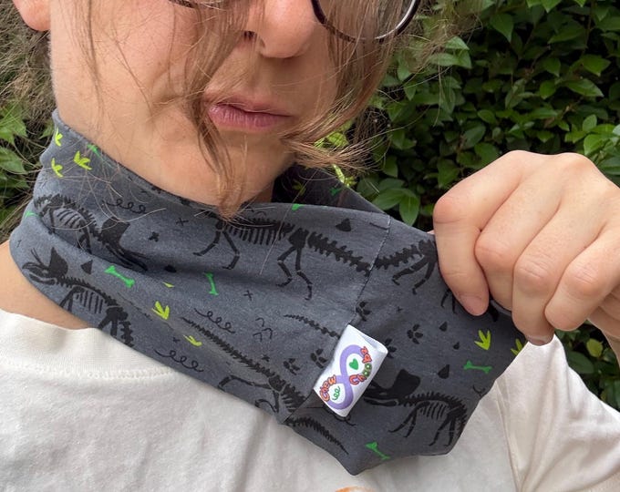 Chew Choobz Sensory Gaiter Snood ADHD Autism - DINOSAURS DRAGONS - Cotton Jersey
