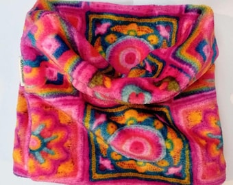 Neck Warmer Crochet Granny Squares Print Supersoft Cuddle Fleece Gaiter/Snood for ALL Ages