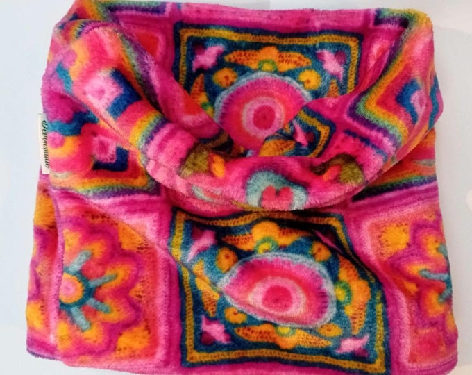 Neck Warmer Crochet Granny Squares Print Supersoft Cuddle Fleece Gaiter/Snood for ALL Ages