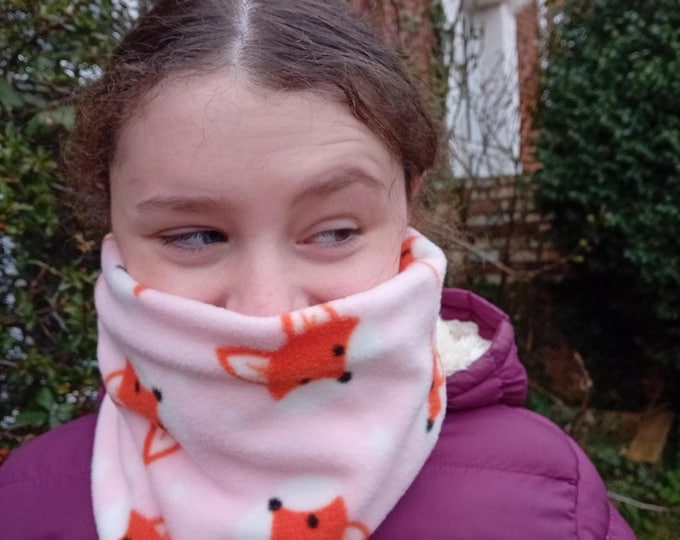 Fox Fleece Neck Warmer, Toddler Child Adult, Snood Gaiter