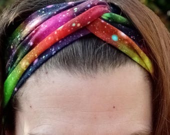 Turban Knot Stretch Headband - Various - Rainbow Nebula Galaxy