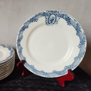 Vintage Salins 19e-eeuwse Versailles-serie blauw transferware klein bord, 21,5 cm, set van 6 inch