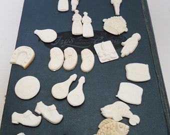 Vintage French Feves: White Plastic Cake Charms, Good Luck Baking Beans
