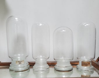 SOLD SEPARATELY Antique French Inverted Pharmacy Show Dome Bottles Curio Cabinet. Inverted Apothecary Jars Inverted Specimen Chemistry Glass