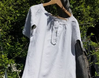 Antique French 1900s Heavy Cotton Night Gown or Smock Monogram Initials AP