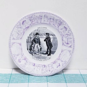 Vintage Luneville French Navy Decorative Plate: 1920s Talking Dish