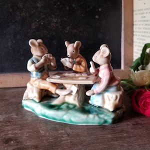 Vintage Mice Playing Cards and Cheating Ceramic Figurines Quirky Mouse Art Collectible Home Decoration