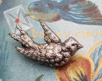 Antike viktorianische Silber gepresste Schwalbe Brosche. Hochzeitsgeschenk Brosche. Victorian Fidelity Symbol.