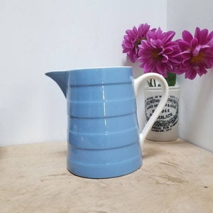 Vintage Villeroy and Boch 1930s Milk Jug Pitcher Blue Glazed Mid Century Kitchenware. Water Pitcher Tableware