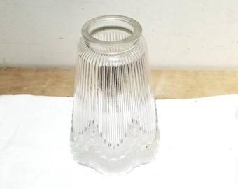 Vintage French Clear and Frosted Patterned Glass Hanging Lampshade 1960s