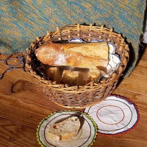 Vintage French Wicker Bread Basket with Cotton Serviette & Coasters