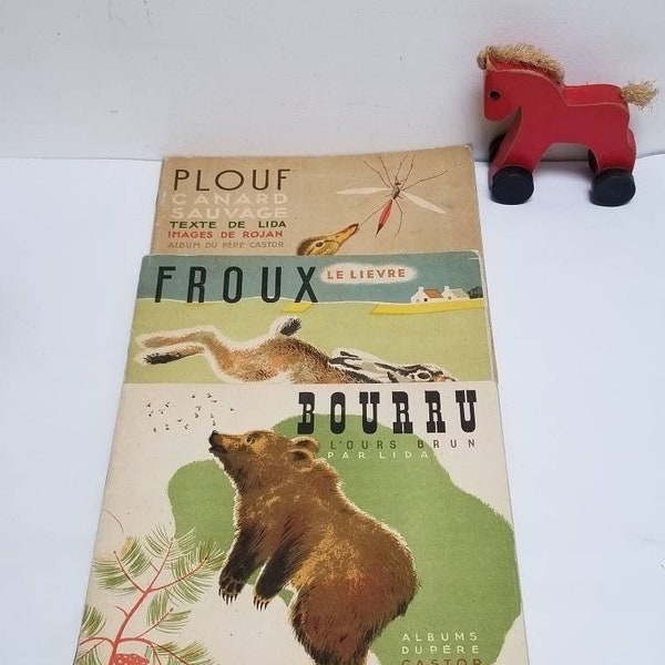 Vintage French Text Set of 3 Children's Books. Plouf Canard Sauvage. Froux Le Lievre. Bourru L'Ours Brun. Collectible Children's Books 1930s