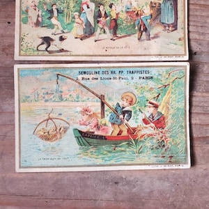 Vintage Paar französische Ephemera Werbekarte für Laroze Paris Apotheke. Lithographie Bild von J Minot Paris.