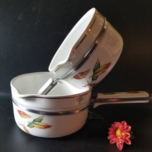 vintage Français Casseroles en porcelaine Aluminite Frugier Limoges. Casseroles Bain Marie des années 1930. Paire de casseroles décoratives. Ustensiles de cuisine René Frugier