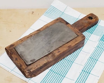 Antique Wood Block Knife Sharpener: Rustic Farmhouse Kitchen Whetstone