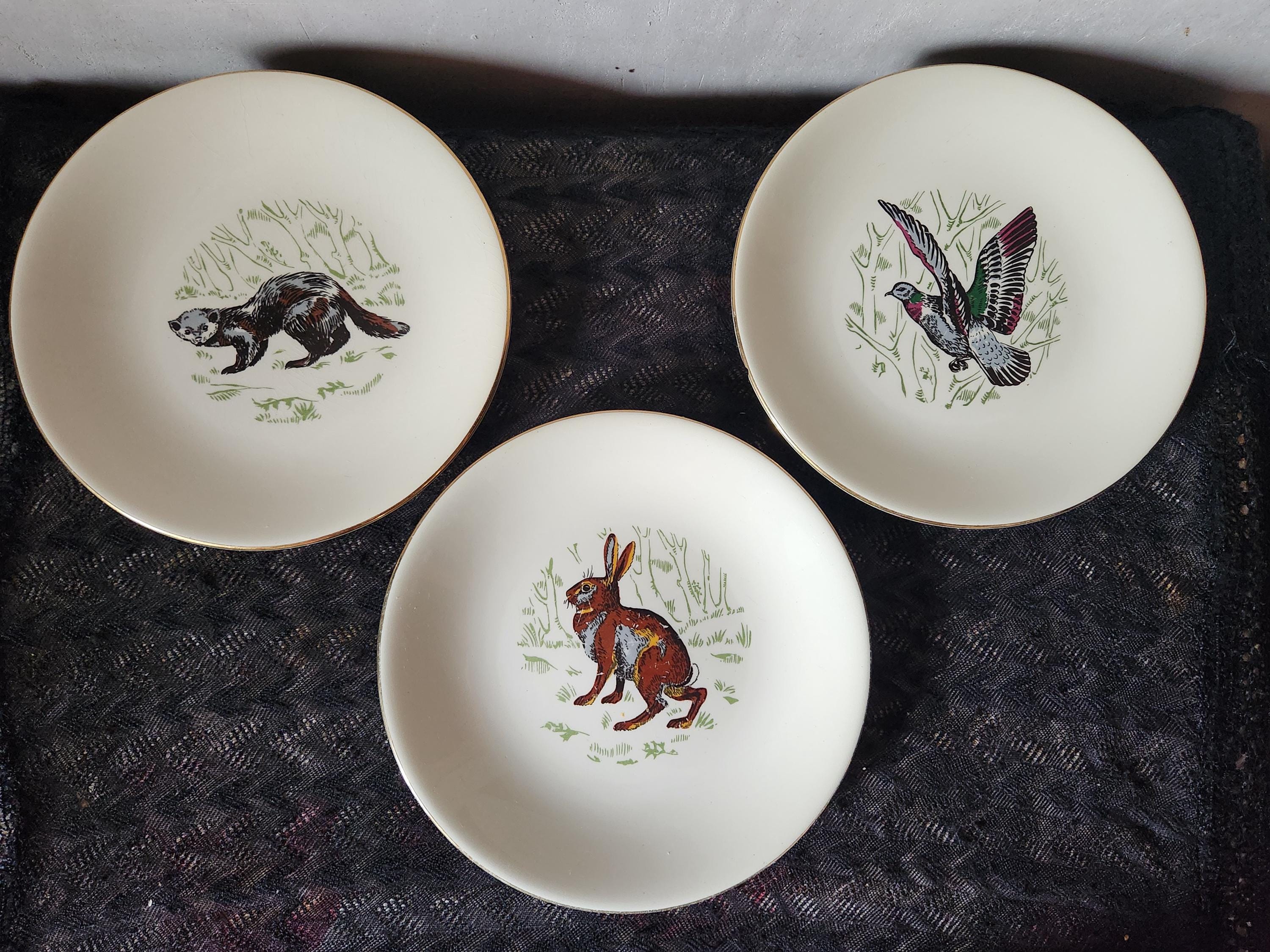 Gienアンティーク France 動物柄　17cm、22cm、27cm Vintage French 1960s GIEN Marly Polychrome Wildlife Plates Set of