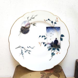 Antique Art Nouveau Decorative Plate Japanese Style Hand Painted On Porcelain Hobby Art Wall Display