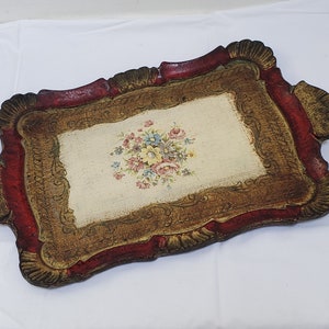 Italian Florentine Wooden Tray With Floral Centre Piece Florence Italy. Italian Florentine Serving Tray.