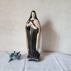 Vintage French Large 1930s Plasterware Statue of Saint Therese of Lisieux 33cm Tall